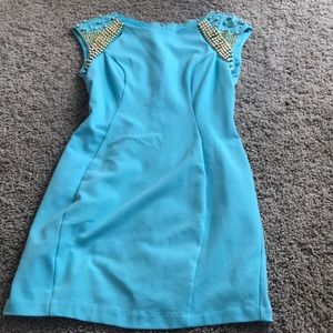 Blue Karlie dress with gold beads